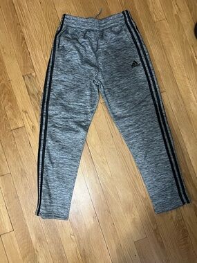 adidas Youth Heather Gray Joggers with Black Side Stripes